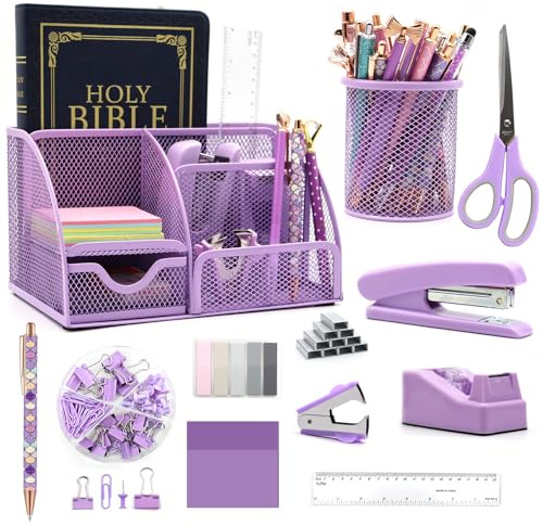 12 in 1 Desk Organizer Set - Purple Office Supplies