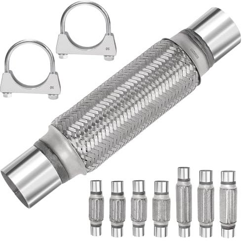 Mardatt Lot de 3 tuyaux d'échappement flexibles en acier inoxydable Heavy Duty Double Braid Tuyau d'échappement Flex Tube d'échappement Flex Pince en acier inoxydable Silencieux en U Bornes pour
