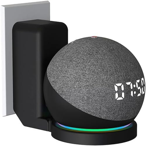 ELLENNE SUPPORTO DA MURO ECHO DOT (4a e 5a GENERAZIONE) DA PARETE - SALVASPAZIO NASCONDERE CAVI - SENZA VITI - SUPPORTO PER CUCINA, BAGNO, CAMERA DA LETTO - NERO BIANCO (Nero)