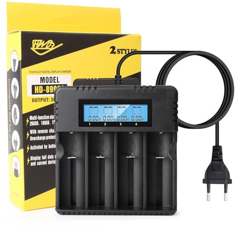 Lhdfyqt 18650 Caricabatterie, Caricatore Intelligente al Litio a 4 Slot, caricabatterie veloce 2a 18650, Caricatore Universale a 4 Alloggiamenti, con schermo LCD, per AA AAA C 14500 16340