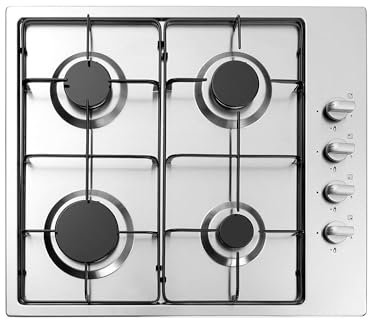 Avilia Placa de cocción a gas empotrada con 4 fuegos – Cocina empotrada, de acero inoxidable, con mandos laterales para control de llama, rejillas de hierro fundido, 50 x 58 cm