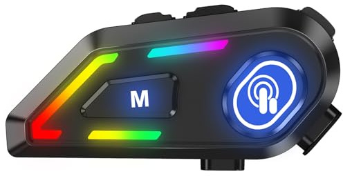 Helmet Bluetooth Headset with RGB Lights for Riders, Helmet Speakers with Dual Mics, Hands Free Calling/Music/IPX5/Noise Cancellation/Wake Up Siri/Multipoint Connection, Compatible with All Helmets