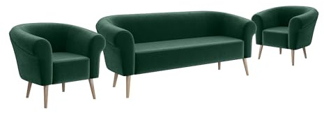 MEBLINI Mini Sofa Set 3-1-1 für Wohnzimmer - Mini Lounge für fünf Personen - Küchensofa - Sofa Klein - Sitzgarnitur - Polstergarnitur - Sofagarnituren - Emilia - 3+1+1 - Grün Samt