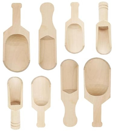 KINHARD 8 Piezas Cuchara de Madera, Pequeño Cucharas de Madera, Varios Tipos Pala Pequeña, Adecuados para Cuchara Harina, Cuchara Sal, Cuchara Harina, Vaso Medidor
