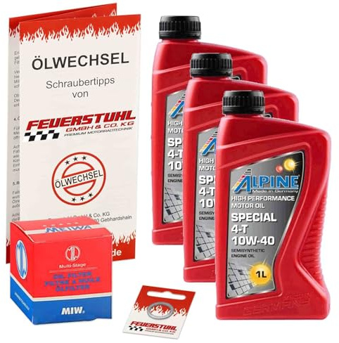 Öl & Ölfilter für Honda CMX 500 Rebel, 2017-2023 (PC56), Ölwechsel Set, Alpine 10W-40 Motoröl + MiW Filter + Dichtring(e)