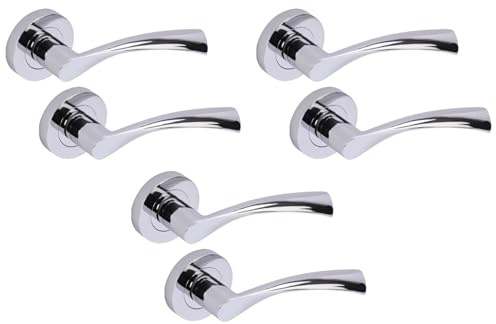 Hunta HANDLEZONE® 3 Sets Lobo Lever On Round Rose Door Handles, Internal Passage Latch Handles - Polished Chrome