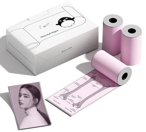 Phomemo Paper for T02/M02X/M02L Mini Printer, Sticker Printer Thermal Paper Roll for Photos, Study Notes, and DIY, Pink Thermal Color Sticker Paper, Sticky, 50mm x 3.5m, 3 Rolls, Pink