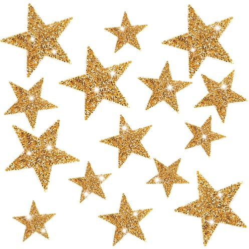 15 Pz Toppe a Stella, Toppe a Stella da Stirare Scintillanti Lucide Toppe a Stella da Stirare Strass Toppe da Stirare per Vestiti Borse Cappelli (Oro)