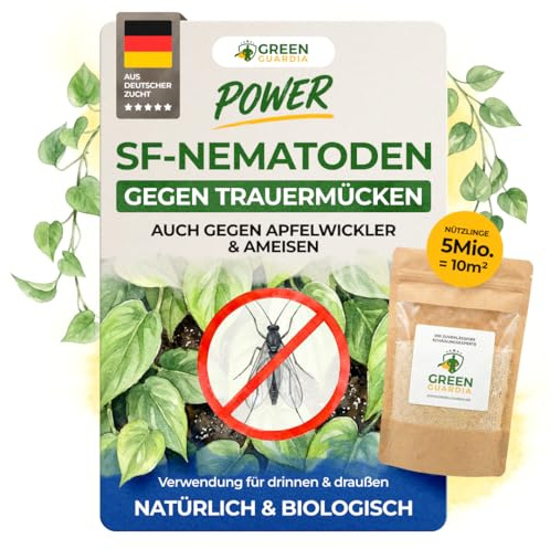 GREEN GUARDIA Power SF-Nematoden - 5 Mio. (50 Pflanzen/10m²) gegen Trauermücken – Biologisches Mittel zur effektiven Trauermücken Bekämpfung – Umweltfreundlich, chemiefrei