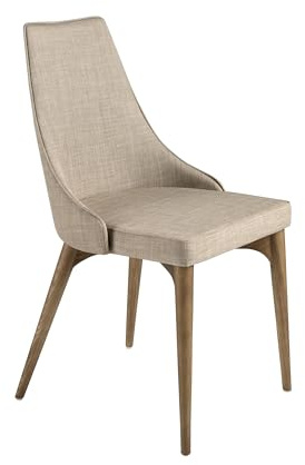 Silla comedor tapizada en tela y estructura de patas en madera de fresno color nogal.