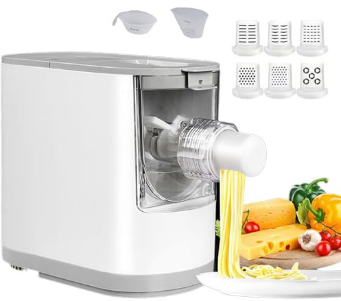 Electric Pasta Maker, 150W Automatic Noodle Maker Machine with 6 Noodles Shapes, 350G Flour Capacity Pasta Maker Machine with Measuring Cups for Spaghetti, Fettucine, Penne