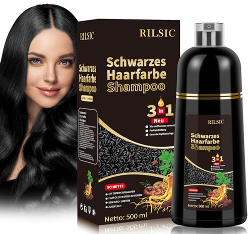 Hårfärgschampo, 500 ml, svart färg, 3-i-1-schampo mot grått hår, omedelbar verkan, för män och kvinnor