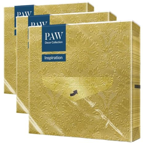 PAW - Servietten 3-lagig (33 x 33 cm) I 20 Stück I Perfekt für Geburtstage, Partys, Hochzeiten, Kommunion und Feiern I Papierservietten Bunt - Besondere Anlässe, Ornamente I Inspiration Classic (gold)