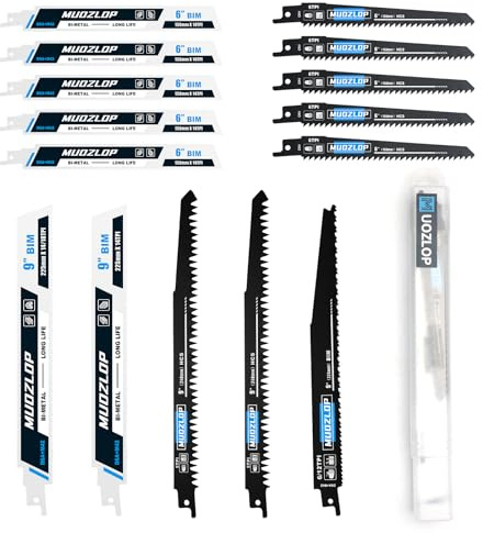 MUOZLOP 15 Pack Säbelsägeblätter Set für Holz/Metall | Sägeblätter für Säbelsäge aus CRV & BIM ,Säbelsägeblätter inkl Box (15 Stück)