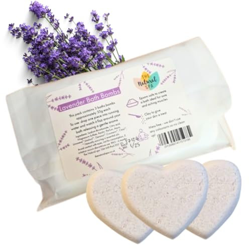 Natural Essential Oil Bath Bombs, Vegan Aromatherapy with Epsom Salts, Clay, No Colourants - Pack of 3 (Lavender)