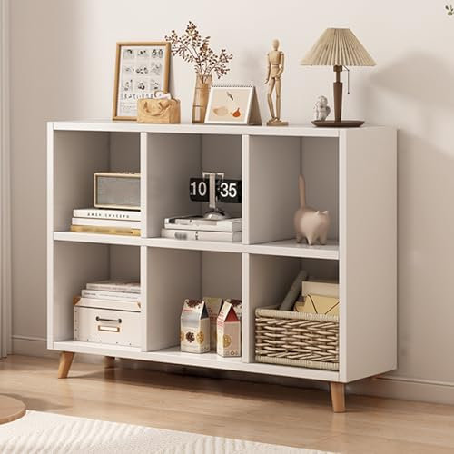 Moderne, weiße Vitrine mit offenem Aufbewahrungsgitter für Arbeitszimmer und Bibliotheken, 91,9 x 30 x 74,9 cm, organisieren und präsentieren Sie Ihre Bücher und Dekoration stilvoll