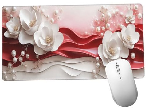 Blanco Alfombrilla Ratón 1400x600x3mm Alfombrilla Raton XXL Grande con Base de Goma Antideslizante, Lavable, Accesorios Gaming Flor, Ordenador Gamer Regalos, Mouse Pad Gaming Mejora La Velocida Y922