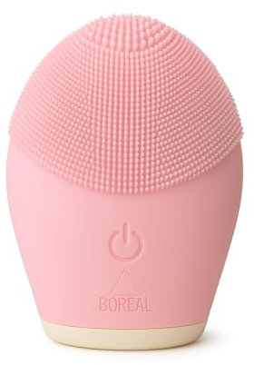 BOREAL Cepillo Facial Sónico de Silicona Rosa – Limpiador Facial Eléctrico Impermeable, Antiedad, Elimina Grasa, Puntos Negros y Maquillaje – Ideal para Piel Sensible y Grasa