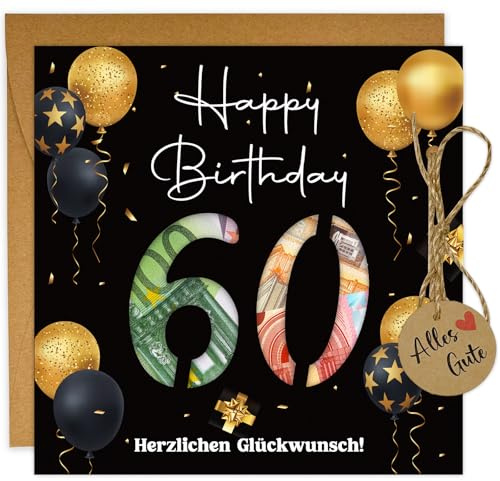 JOYEASE Geschenk 60 Geburtstag Frau Mann, Geburtstagskarte 60 mit Umschlag | Lustige Geldgeschenke Geburtstag 60