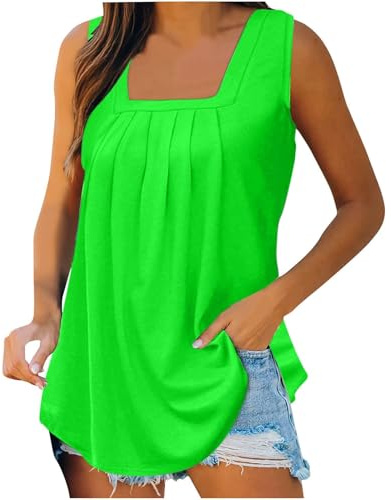 Canotta da donna estiva, senza maniche, a tinta unita, con scollo ad angolo, tunica, oversize, a maniche lunghe, elegante, per il tempo libero, a maniche larghe, blusa, taglie grandi, camicetta estiva