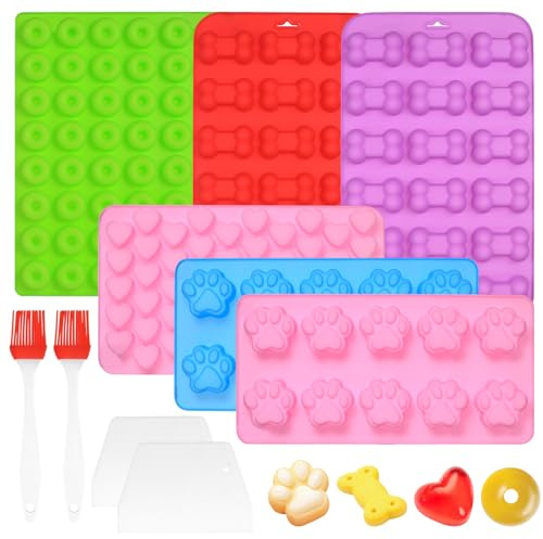 10 Stück Backmatte Hundekekse, Silikon Backmatte für Hundeleckerlies Set, Backform Hundekekse mit Schaber, Backpinsel, für DIY Hundeleckerlies, Schokolade, Kekse, Süßigkeiten, Gelee, Eiswürfel
