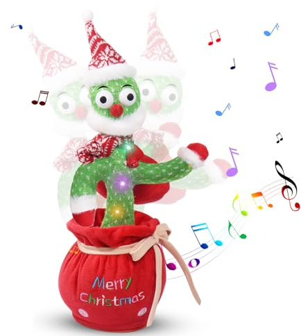 Booaee Peluche en forme de cactus parlant, qui parle et qui chante à plusieurs reprises, interactive, électronique, jouet en peluche, cadeau, décoration de Noël