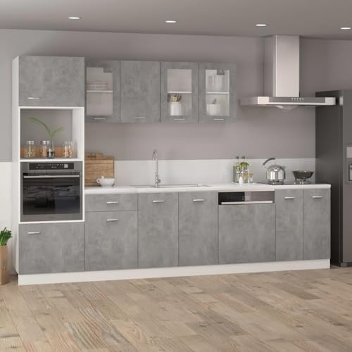 Gecheer Armoire à micro-ondes en contreplaqué gris béton 60 x 57 x 207 cm