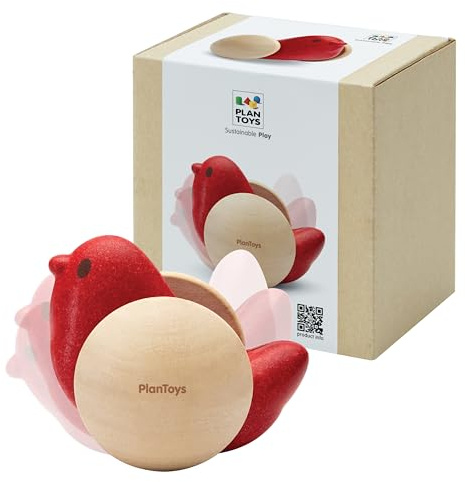 PlanToys® Wooden Bird Roller Toy | Montessori Inspired Rolling Toy for Crawling, Visual Tracking & Motor Skill Development | Eco Friendly Push & Chase Activity for Babies