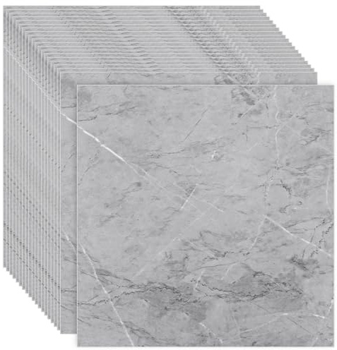 CYEER 20 PCS Grey Vinyl Floor Tiles Self Adhesive 30x 30cm | 2.5mm Thickened Peel and Stick Self Adhesive Flooring Tiles Marble Effect, Waterproof Stick on Tiles for Bathroom Kitchen