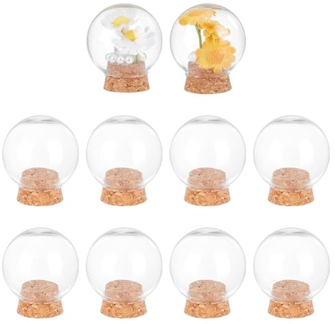 NBEADS 10 pz Espositore Decorativo per Barattoli, Campana Espositiva Rotonda In Vetro Da 4.5x5.2cm, con Base In Sughero per Piante Rocce Fiori Conservazione e Esposizione di Opere D'Arte