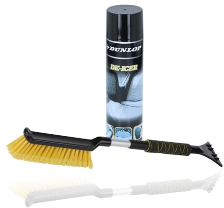 DUNLOP Kit Dégivreur 600ml & Grattoir Télescopique Brosse - Dégivrage Rapide Vitres Auto, Poignée Antidérapante Hiver