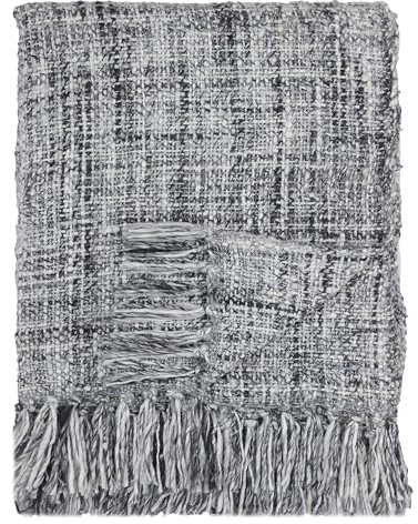 Urbane Hide | Luxus & Gemütliches Plaid | Plaid | Sofa Throw for All Seasons | 130x170 cm | Deko Wohndecke mit Quaste | Wolle, Polyester, Viskose | Grau