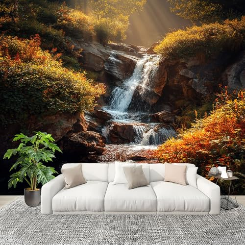 Fotográfico 3D HD No Tejido Cascada Del Bosque De MontañA ExtraíBle Papel Pintado Fotomural 200×140 cm Naranja Resistente al agua y a las manchas Fácil Instalación Murales Panorámicos