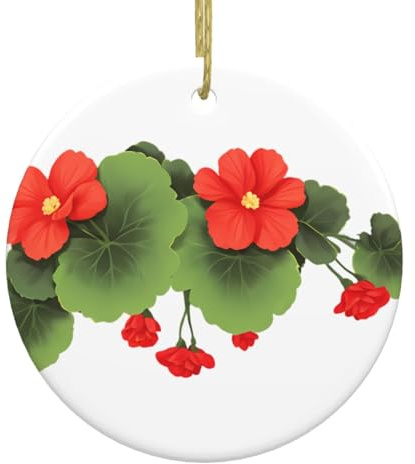 YYHWHJDE Red Begonia Flowers Printed Christmas Tree Ceramic Hanging Round Pendant for Decorating Shops, Doors and Windows