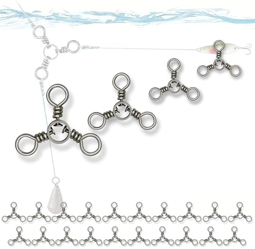 LONGHAO 40 pezzi giunto girevole a 3 vie in acciaio inox, gancio girevole a 3 vie, accessorio per pesce gatto Shaddock pesca in mare, 4 misure da 1# 3# 5# 7#, capacità di carico di 12 kg-36 kg (40