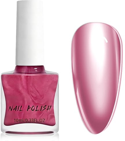 Metallic Nail Varnish - Rose Pink Nail Polish - Dark Pink nail Varnish Metal Mirror Gloss - 60 Seconds Nail Polish Quick Dry No UV Bake, Breathable, Non Chip Long Lasting for Women DIY nail Art