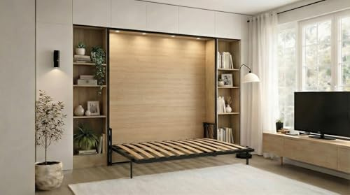 Wallbedking - Morphy Klassisches Schrankbett - Klappbett - modulares Multifunktionssystem SizeFlex & TypeFlex, platzsparendes, erweiterbares Murphy-Bett (135x190 cm, Horizontal)