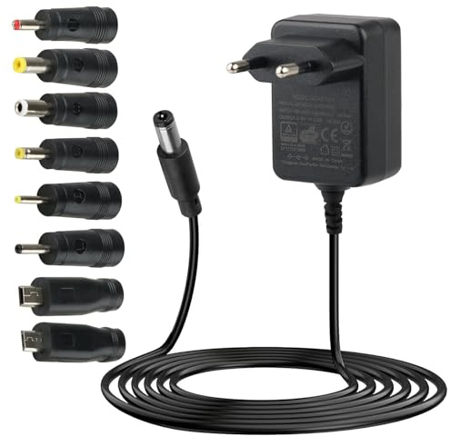 Adaptador de Corriente DC 5V 2A Universal AC/DC con 8 Conectores | Fuente de Alimentación 10W Cargador 1,5 m AC 100-240V 50/60Hz 2000mA 1500mA 1000mA para Cámaras CCTV Tiras de Luz LED TV Box