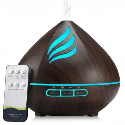 VitezTab Aroma Electric Diffusers for Home : 500ml Remote Control Humidifier with 7-Color LED & Timer - Quiet Mist for Office Bedroom - Auto Shut-Off & Sleep Aid & Gift for Mom - Dark Brown