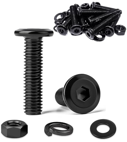 20 Stück M8 x 45 mm Innensechskant Flachkopfschrauben, Edelstahlschrauben | Möbelverbindungsschrauben, Vollgewinde Schwarz Oxidiert, und Schraubenschlüssel, Hochwertige Verbindungselemente für Möbelbau