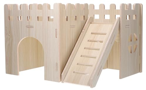 Kichvoe Maison en Bois avec Double Étage et Échelle Beige Cachette Confortable et Agréable pour Cochons d'Inde et Hamsters pour Petits Animaux