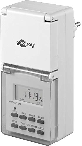 Goobay 51301 Temporizador Digital IP44, Blanco, Enchufe Alemán