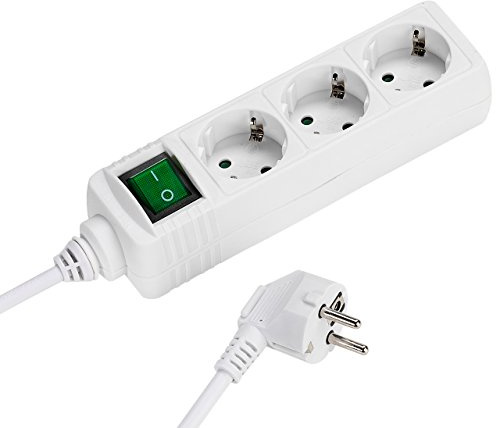 Vivanco EBLS3 W - Regleta de 3 enchufes con interruptor y protección para niños (cable de 1,4 m, sección del conductor de 1,5 mm²), color blanco
