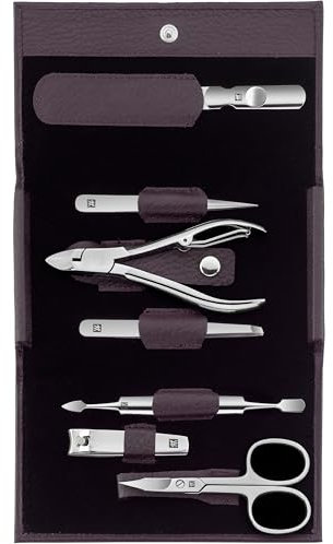 ZWILLING Maniküre-Set (7 teilig, Pediküreset, Reise Etui Set, Nagelpflege, Echtleder), Edelstahl Poliert, Lila