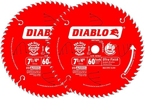Diablo Ultra Finish Carbide Saw Blade for Wood - 7-1/4 Diameter, 60 ATB Teeth, 5/8 Arbor, .059 Kerf, 10� Hook Angle, .040 Plate, 8000 Max RPM - D0760A