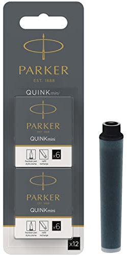 Parker Mini Fountain Pen Ink Refill Cartridges | Black QUINK Ink | 12 Count