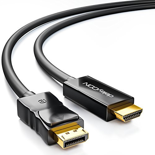 deleyCON 1m DisplayPort auf HDMI Kabel (für Monitor/TV/Beamer) Adapter DP Stecker zu HDMI Stecker - für DP Computer/PC/Grafikkarte auf HDMI Monitor/TV/Beamer- Schwarz