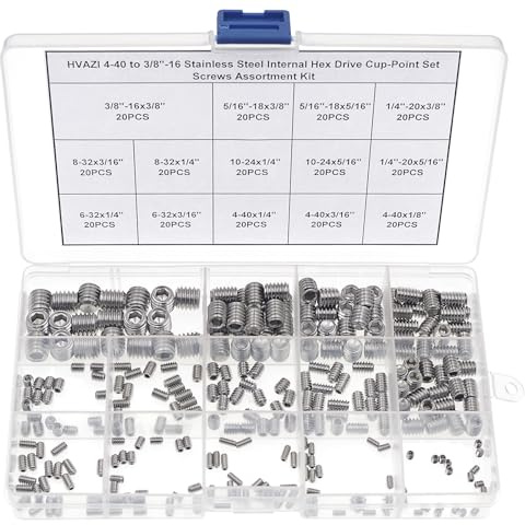 HVAZI Innensechskant-Schrauben-Sortiment, Edelstahl, 4-40 bis 3/8-Zoll-16