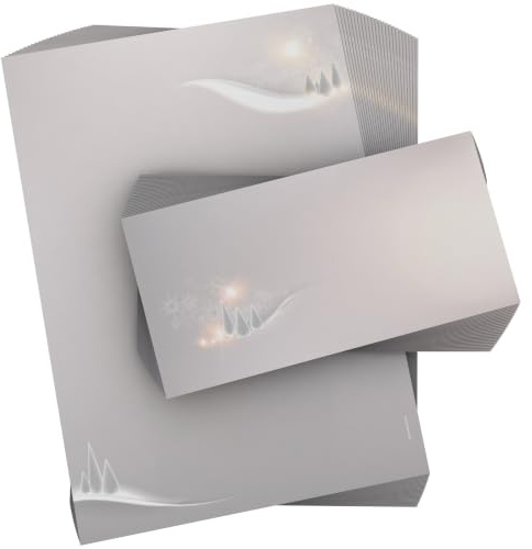 Weihnachtsbriefpapier mit Umschlag 100-tlg | Winter-Wunderland | 50 Blatt A4 | 50 Briefumschläge OHNE FENSTER DIN LANG | Briefpapier Set
