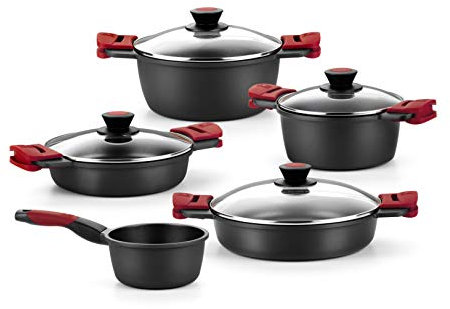 BRA Premiere Batería de Cocina de 5 Piezas en Aluminio Fundido Antiadherente, Incluye Asas Desmontables, Libre de PFOA, Apta para Todo Tipo de Cocinas y Horno